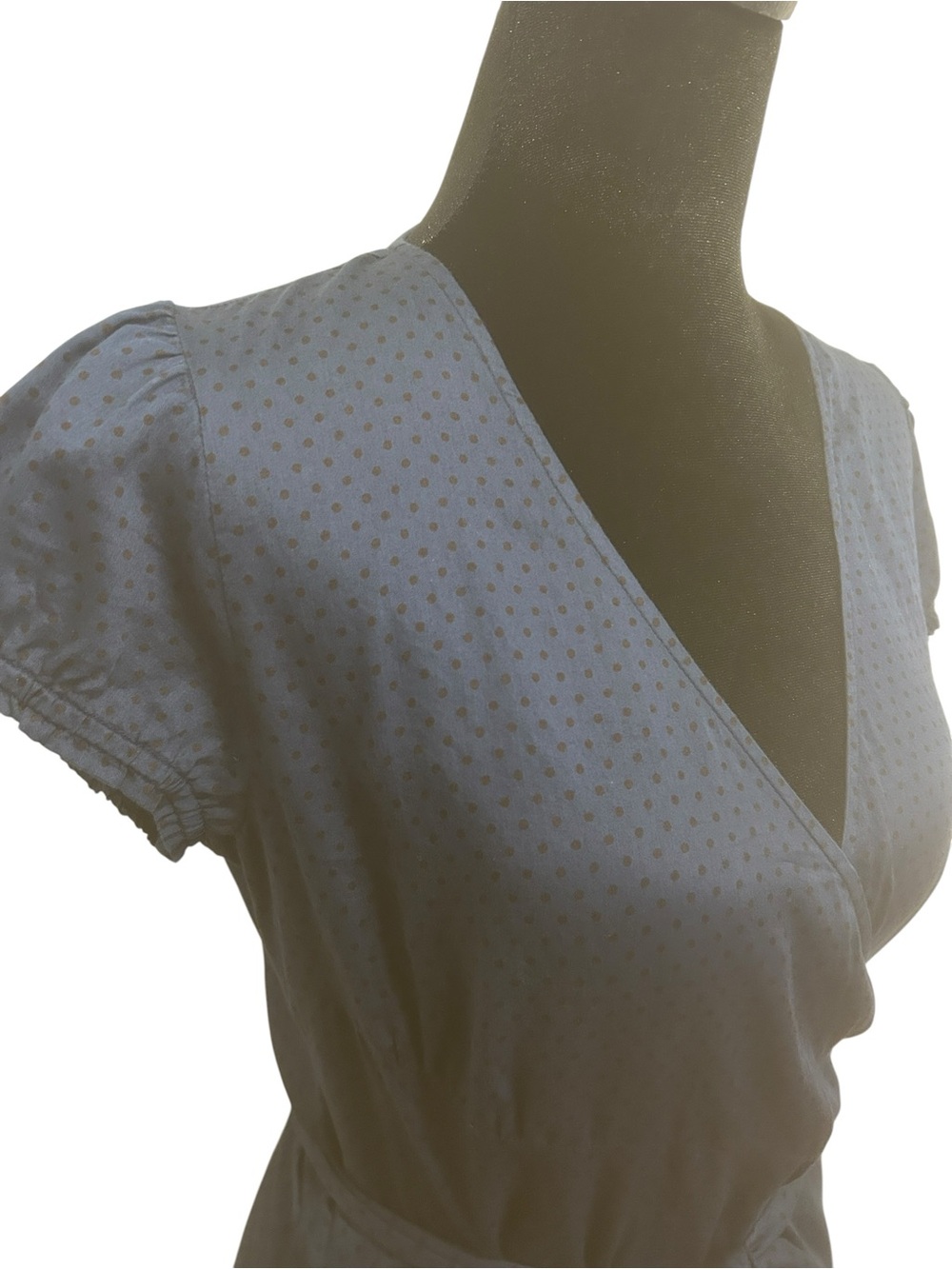 Vintage France Wrap dress small Navy Black Polka Dot Cotton Cottage knee length - Picture 12 of 12